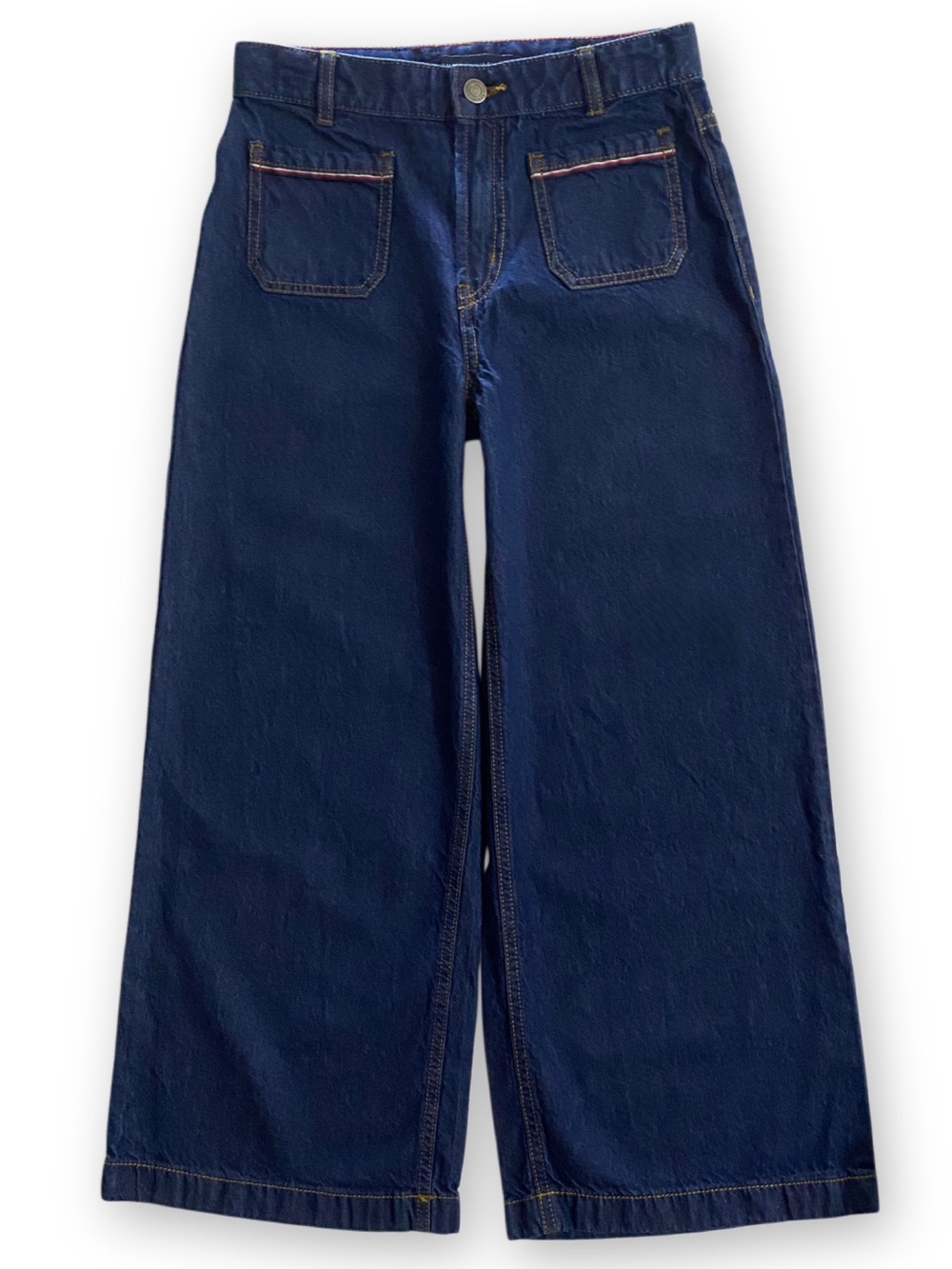 Tommy Hilfiger Girls Size 12 Wide Leg Patch Pocket Dark Wash Denim Jeans
